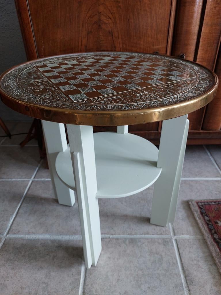 Antieke schaak of damtafel, Huis en Inrichting, Tafels | Bijzettafels, Ophalen, Gebruikt, Rechthoekig, 60 cm of meer