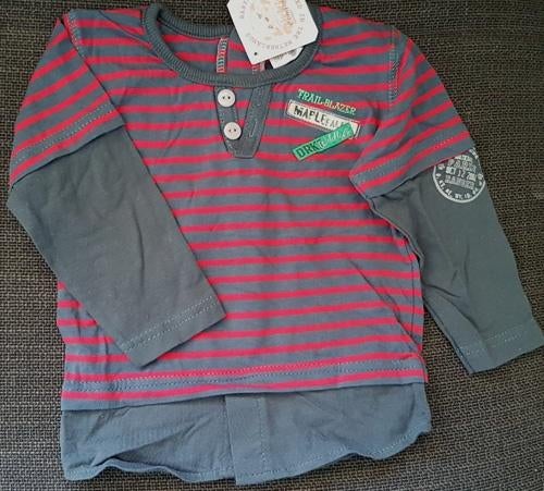 Maat 80 Dirkje longsleeve rood/grijs NIEUW (0054) a, Kinderen en Baby's, Babykleding | Maat 80, Dirkje, Nieuw, Ophalen of Verzenden
