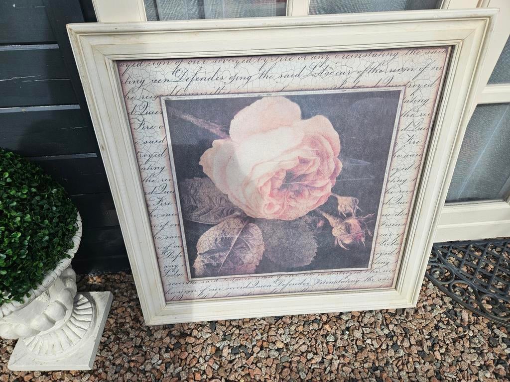 Schilderij met roos en tekst - Romantische decoratie, Antiek en Kunst, Kunst | Schilderijen | Klassiek, Ophalen