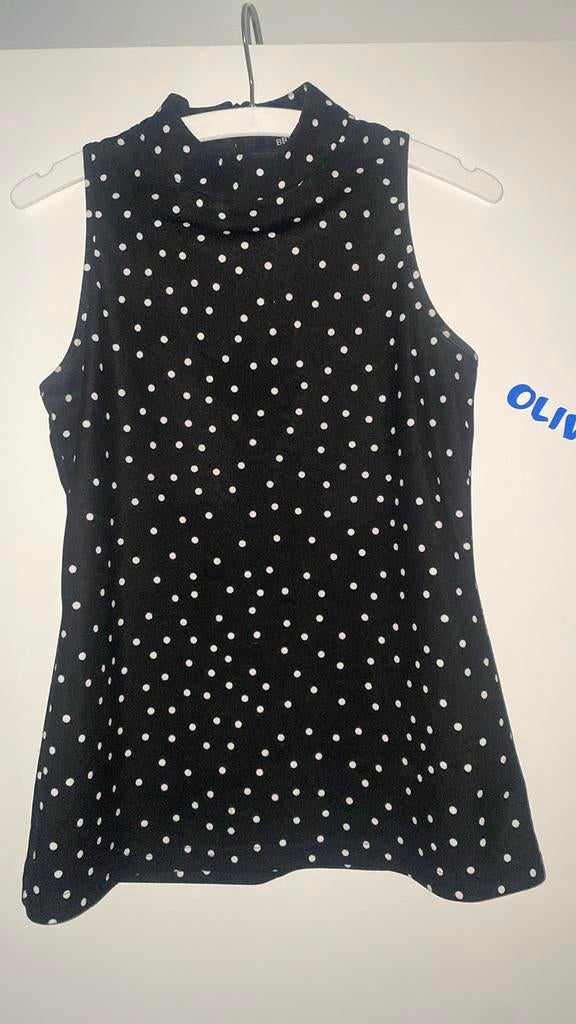 Mouwloze top br&dy zwart met witte polkadot, Kleding | Dames, Tops, Verzenden, Zwart, Zo goed als nieuw, Maat 36 (S)