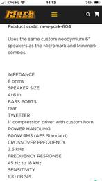 Markbass New York 604 luidspreker, Audio, Tv en Foto, Luidsprekers, Ophalen, Gebruikt, 120 watt of meer, Overige merken