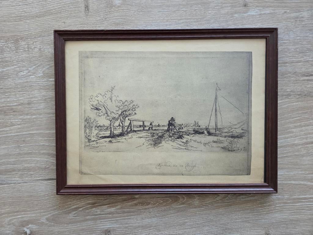 Het bruggetje van Six (Rembrandt v Rijn), Antiek en Kunst, Kunst | Etsen en Gravures, Ophalen of Verzenden