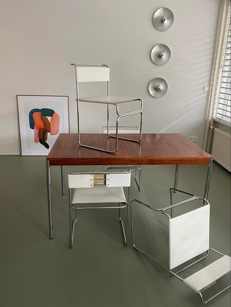 4x Italiaanse design stoelen, Giovanni Carini, Planula, Huis en Inrichting, Ophalen, Gebruikt, Wit, Leer