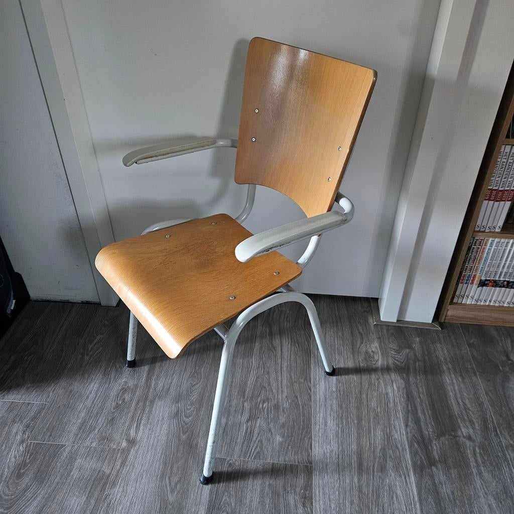6 Vintage schoolstoelen/ leerkrachtstoelen, Ophalen, Gebruikt, Wit, Vintage