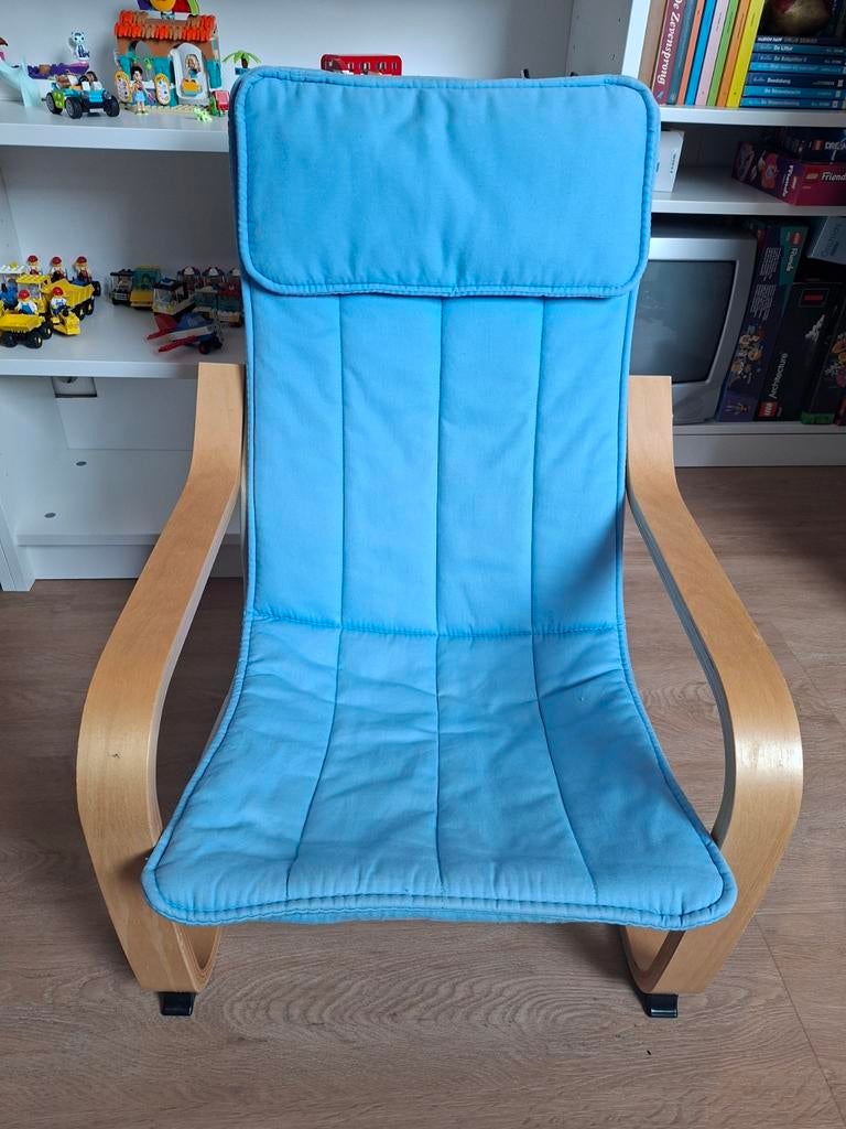 Ikea Poäng kinderstoel met blauw kussen, Ophalen, Zo goed als nieuw, Overige typen