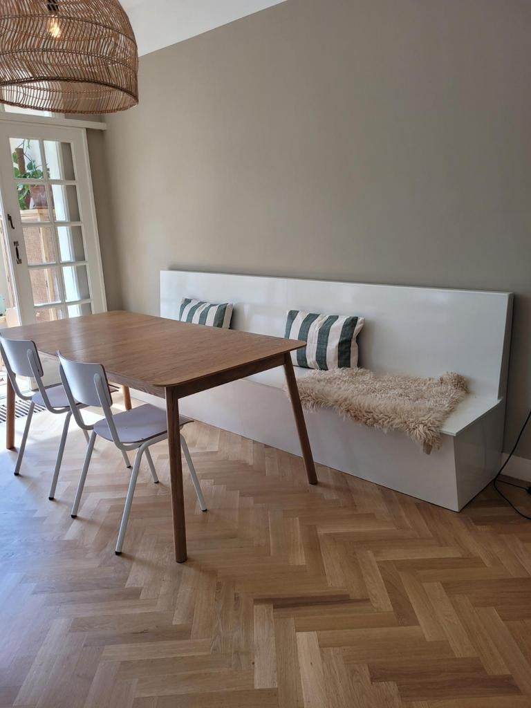 Witte klepbank met opbergruimte - 285 cm lang, Ophalen, Overige materialen, 250 tot 300 cm, Gebruikt