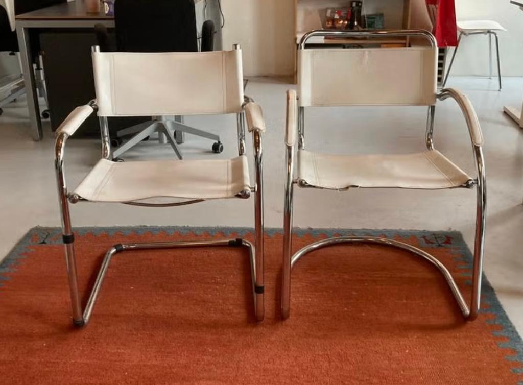 Twee vintage/retro Italiaanse design buisframe stoelen, Ophalen, Gebruikt, Twee, Wit