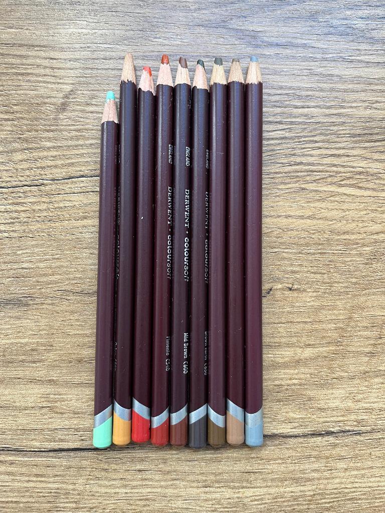 9 Derwent Coloursoft kleurpotloden, Hobby en Vrije tijd, Tekenen, Gebruikt, Potlood of Stift, Ophalen of Verzenden