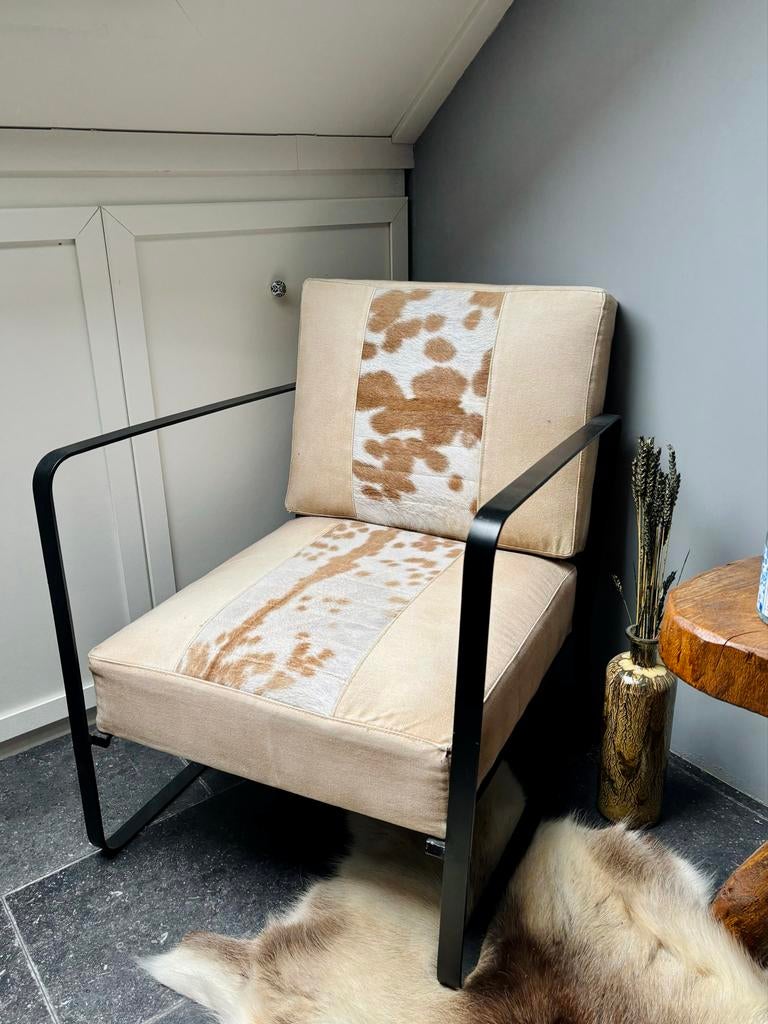 Vintage Fauteuil met geitenhuid, Ophalen, Gebruikt, 75 tot 100 cm, Stof