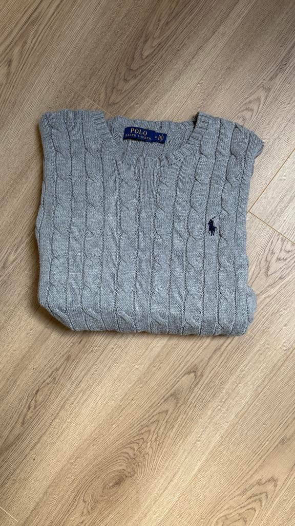 Polo Ralph Lauren Grijze Kabeltrui - Maat M, Kleding | Heren, Truien en Vesten, Verzenden, Gedragen, Maat 48/50 (M), Grijs
