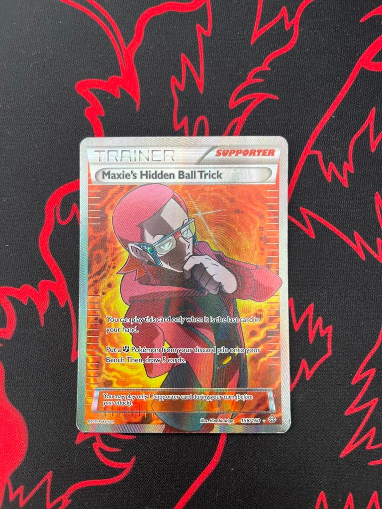 Maxie's Hidden Ball Trick 158/160 Full Art Trainer Pokémon, Ophalen of Verzenden, Gebruikt, Losse kaart, Foil