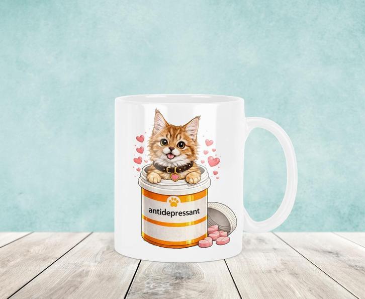 Antidepressiva - Maine Coon Mok, Huis en Inrichting, Keuken | Servies, Nieuw, Kop(pen) en/of Schotel(s), Overige stijlen, Keramiek