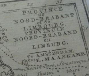 1821 landkaart Evert Maaskamp Noord Brabant Limburg antiek, Boeken, Atlassen en Landkaarten, Gelezen, Verzenden, Maaskamp, Landkaart