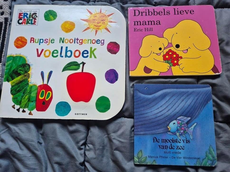 Kartonboekjes: Rupsje Nooitgenoeg mooiste vis, Ophalen of Verzenden, Gelezen, Eric Carle, Eric Hill, Marcus Pfister, Uitklap-, Voel- of Ontdekboek