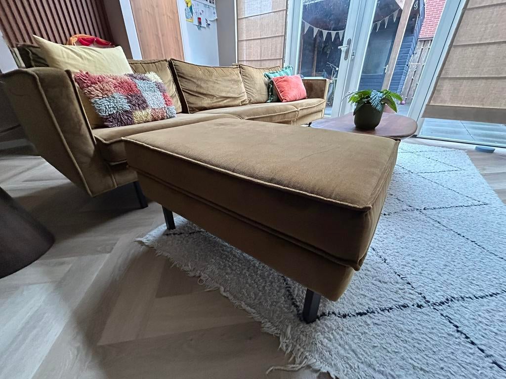 Be Pure Home Rodeo 3-zitsbank velvet honing geel + hocker, Ophalen, Overige materialen, 125 cm of meer, Zo goed als nieuw