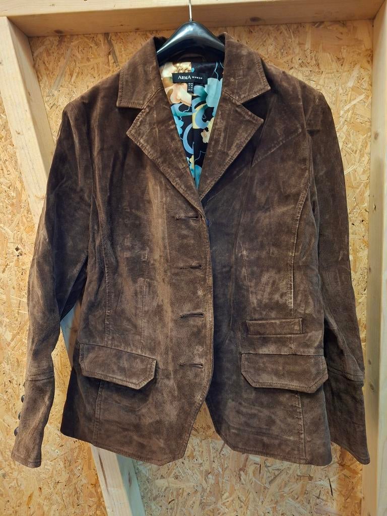 Mooie dames jasje, colbert maat 42 echt leer., Bruin, Maat 42/44 (L), Ophalen of Verzenden, Zo goed als nieuw