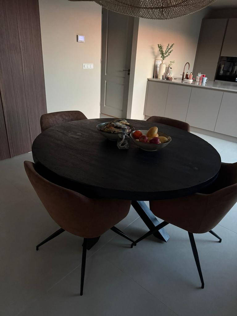 Ronde eettafel mangohout 140cm, Ophalen, Gebruikt, Rond, Vier personen