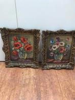 Twee vintage schilderijen met bloemen in gouden lijsten, Ophalen