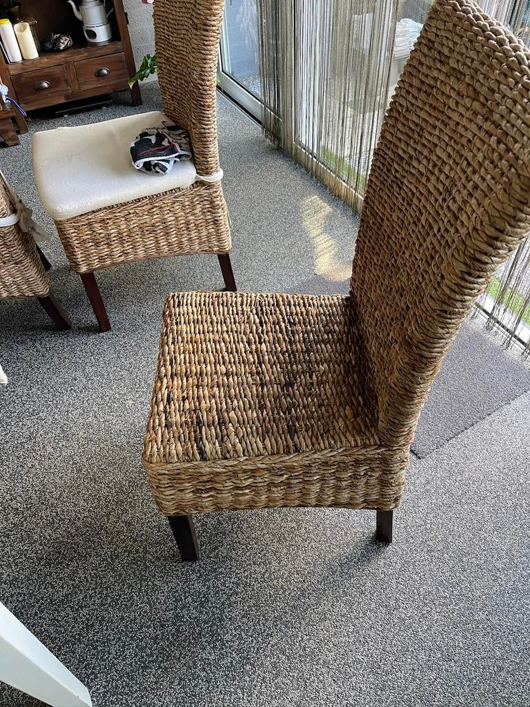 6 x rieten eetkamer stoelen, Gebruikt, Bruin, Riet of Rotan, Ophalen of Verzenden