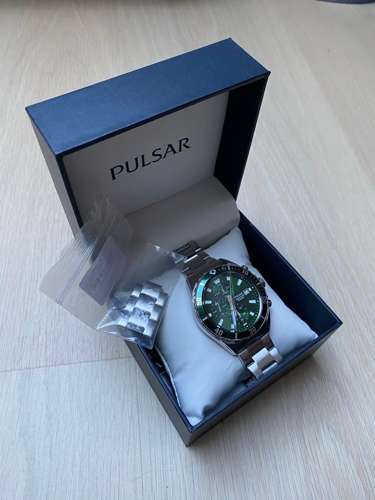 Pulsar Sport PM3193X1 horloge groen roestvrijstalen band, Staal, Polshorloge, Ophalen of Verzenden, Zo goed als nieuw