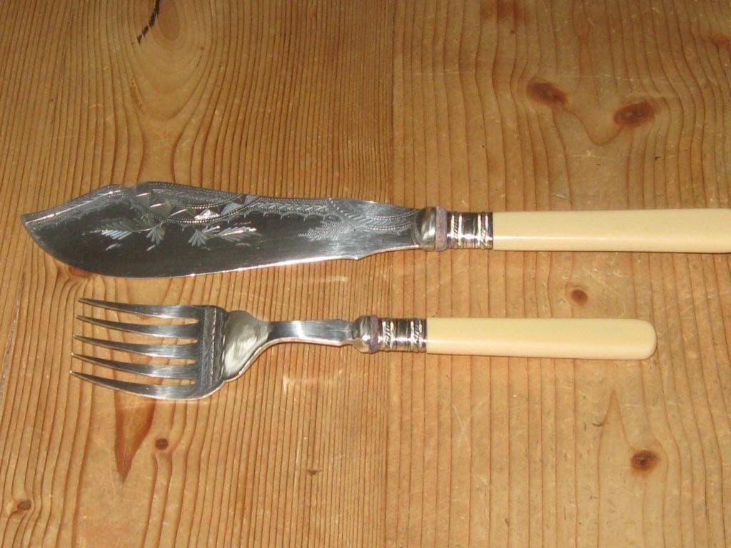 vis opdienbestek met benen handvaten, Ophalen