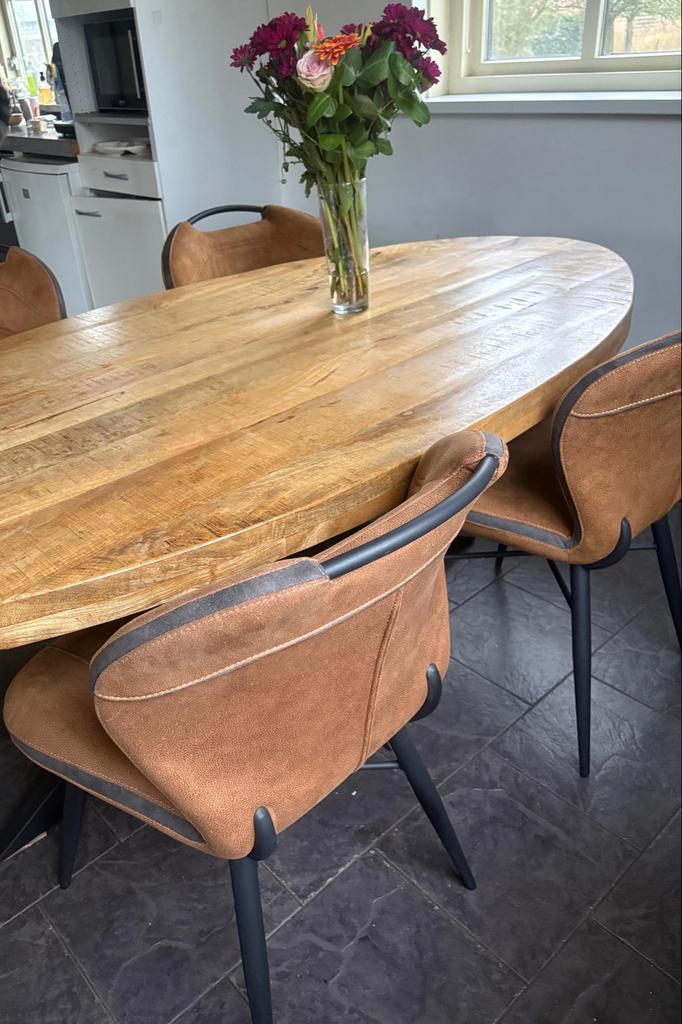 Ovale Mangohouten Eettafel met Spinpoot - 200x100CM, Huis en Inrichting, Tafels | Eettafels, Gebruikt, 100 tot 150 cm, 150 tot 200 cm