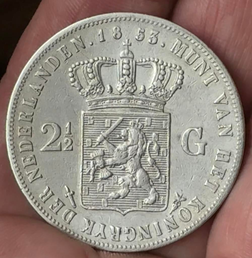 Koninkrijk Willem III, rijksdaalder overslag 1853/52 schaars, Ophalen of Verzenden, Koning Willem III, 2½ gulden
