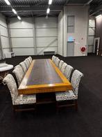 Unieke Engelse rechtbank  tafel + 16 stoelen ( 4,90 meter!), 200 cm of meer, 50 tot 100 cm, Vijf personen of meer, Rechthoekig