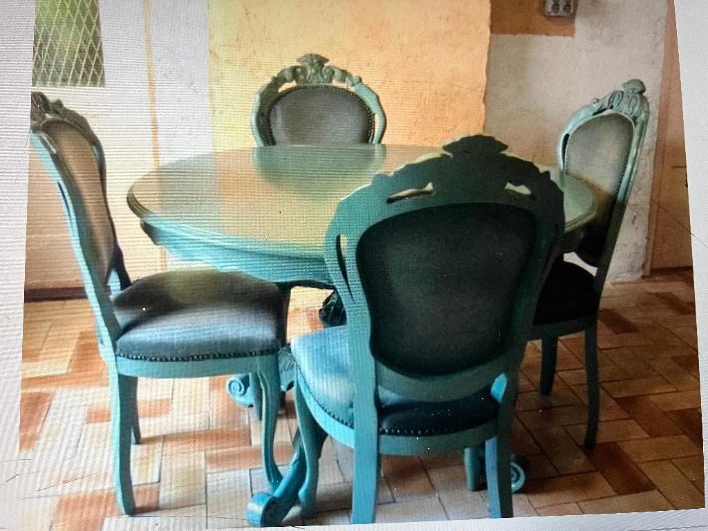Eettafel incluis 4 stoelen, Louis XV / Louis Quinze-stijl., Ophalen, Gebruikt, Rond, Louis XV / rococo revival stijl.