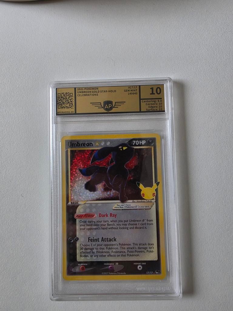 Umbreon Gold Star Celebrations 17/17 AP 10 Gem Mint, Ophalen of Verzenden, Nieuw, Losse kaart, Foil