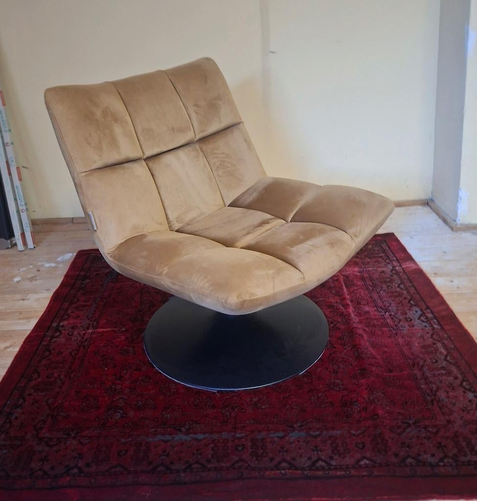 Dutchbone fauteuil, draaibaar, beige stof, fluweel, Huis en Inrichting, Stoelen, Ophalen, Gebruikt, Overige materialen, Modern