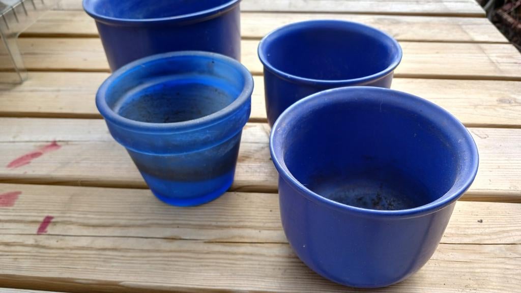 Blauwe bloempotten, Tuin en Terras, Rond, Ophalen of Verzenden, Zo goed als nieuw, Aardewerk