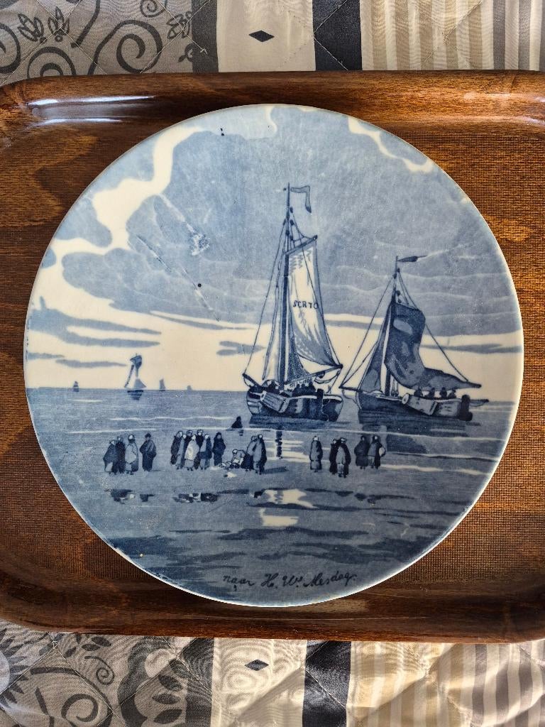 Wandbord zee aanzicht naar Mesdag (Delft, dec 528)., Ophalen of Verzenden