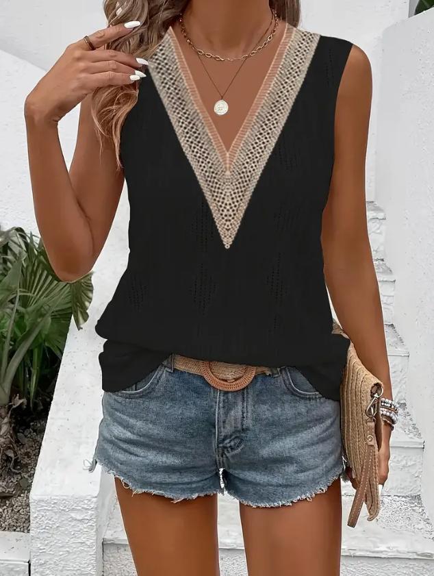 Nieuw Zwart Mouwloos Topje met V-hals en Kant Maat S, Kleding | Dames, Tops, Zwart, Nieuw, Ophalen of Verzenden, Maat 36 (S)