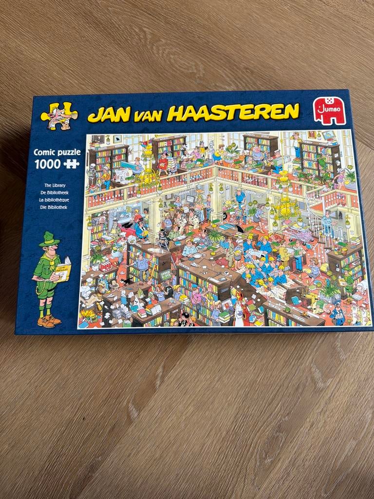 Jan van Haasteren: De bibliotheek - Compleet 1000 stukjes, Ophalen of Verzenden, Meer dan 50 stukjes, Gebruikt, 6 jaar of ouder
