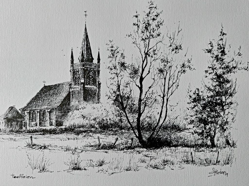 Teeffelen ... Benedictus- kerkje ..., Antiek en Kunst, Kunst | Tekeningen en Foto's, Ophalen of Verzenden