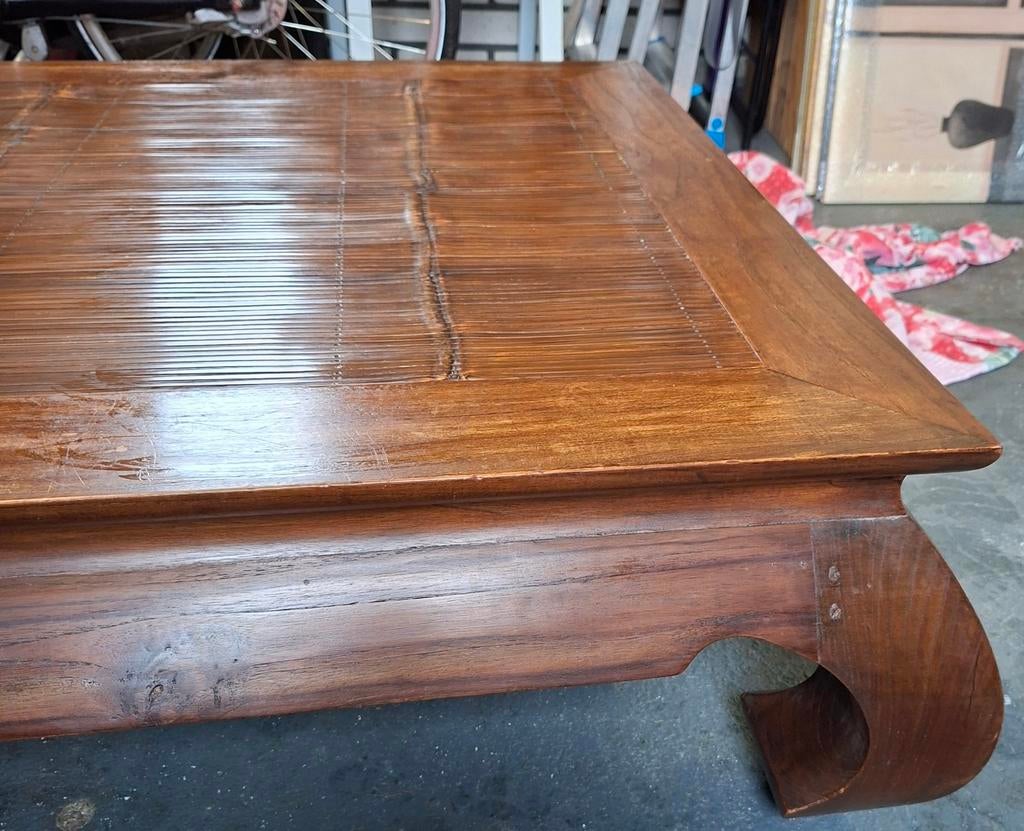 Opium salontafel 100x100cm teakhout, Ophalen, 50 tot 100 cm, 50 tot 100 cm, Minder dan 50 cm
