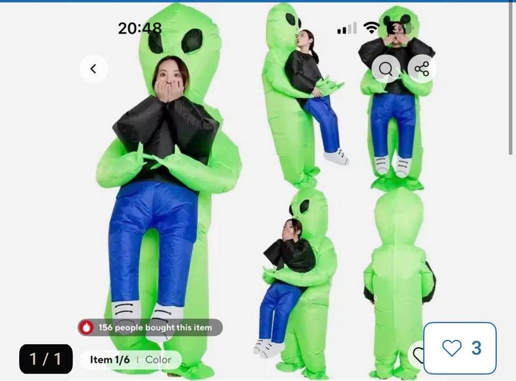 Opblaasbaar alien kostuum, Kinderen en Baby's, Carnavalskleding en Verkleedspullen, Ophalen of Verzenden, Gebruikt, 170 of groter