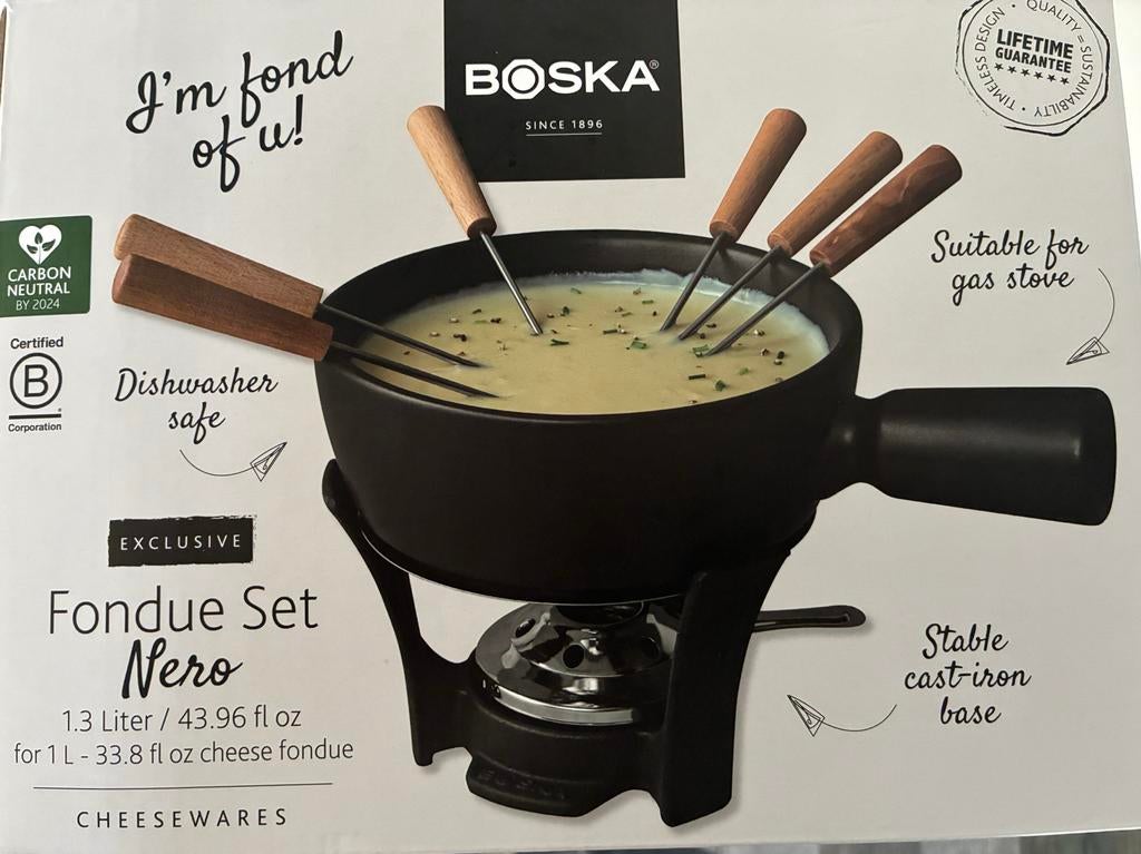 Fondueset Nero - 1,3 L met 7 gel cupjes, Ophalen of Verzenden, Zo goed als nieuw, Brander, Fondueset