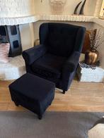 Zwarte velvet stoel met voetenbankje - nette staat, Ophalen of Verzenden, Zo goed als nieuw, Stof