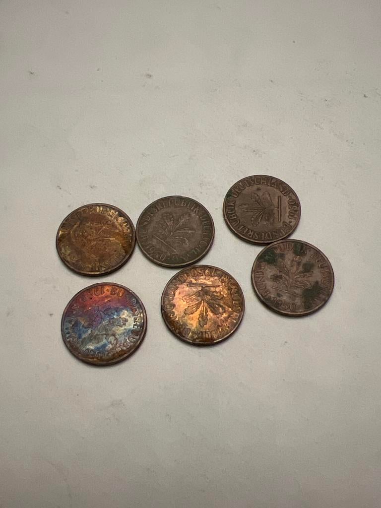 6x 1 Pfenning 1950 Duitse munten, Postzegels en Munten, Munten | Europa | Niet-Euromunten, Ophalen, Duitsland, Losse munt