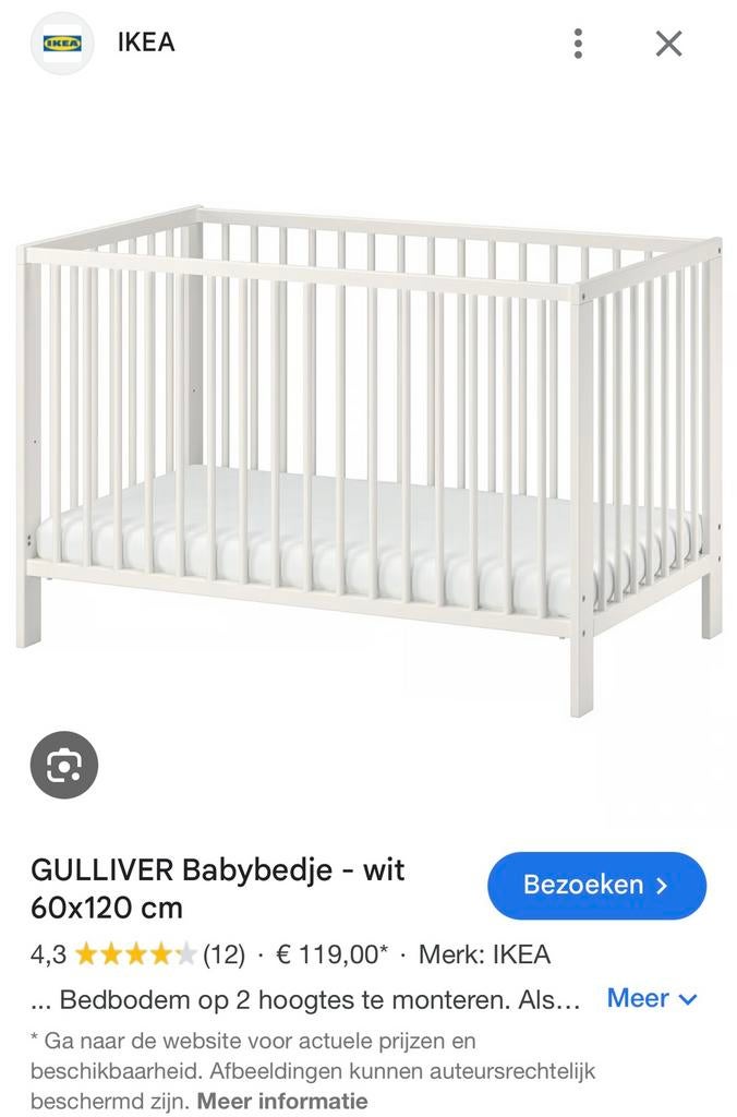Gulliver babybedje 60*120cm inclusief matras, Ophalen, Zo goed als nieuw, Minder dan 140 cm, Matras