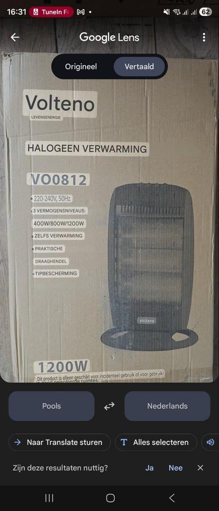 Volteno Halogeen Verwarming VO0812 - 1200W, Ophalen of Verzenden, Elektrisch, Overige soorten