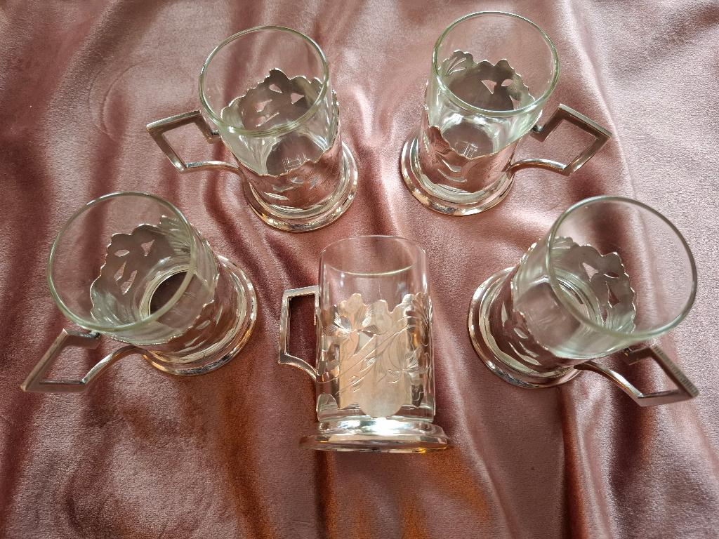 Schattig brocante theeglazen setje, verzilverd!, Antiek en Kunst, Ophalen of Verzenden