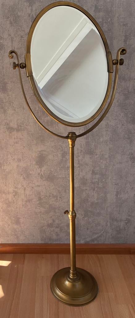 Vintage ovalen spiegel van messing., Ophalen of Verzenden, Ovaal, Minder dan 50 cm, Minder dan 100 cm