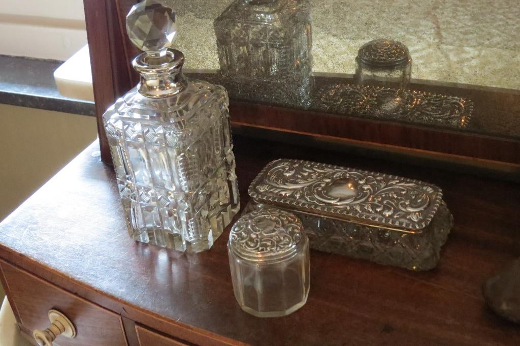Antiek Engels 925 sterling zilver met glas, set van drie, Ophalen of Verzenden, Zilver