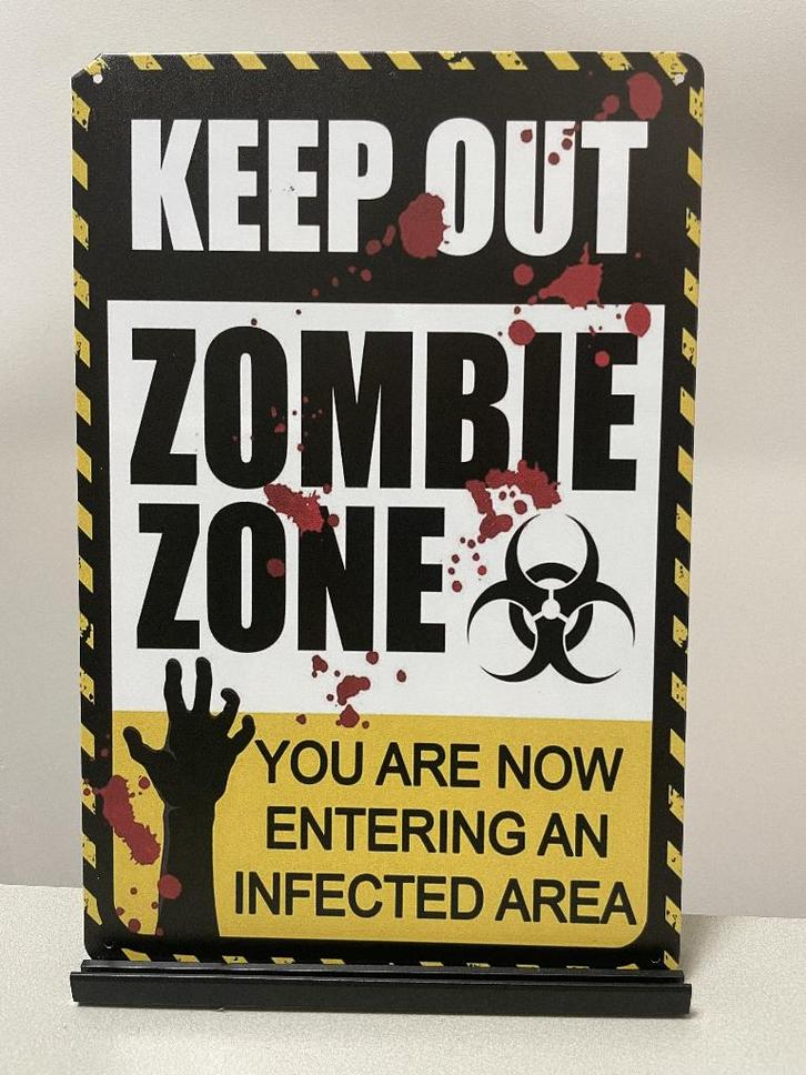Zombie Zone, metalen tekstbord (Old Look), Huis en Inrichting, Woonaccessoires | Tekstborden en Spreuken, Nieuw, Ophalen of Verzenden