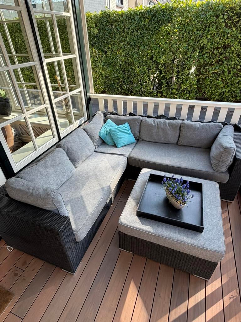 Heerlijke loungeset hoekbank, Tuin en Terras, Tuinsets en Loungesets, Ophalen, 5 zitplaatsen, Gebruikt, Hocker