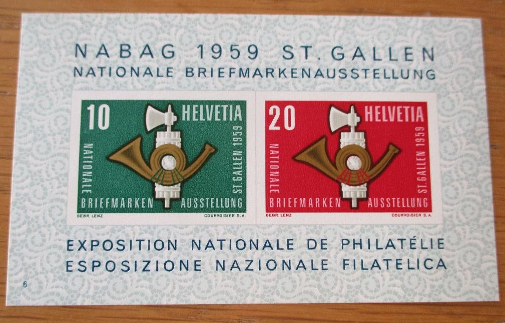 Zwitserland, blokje Postzegelexpo NABAG 1959, Verzenden, Postfris