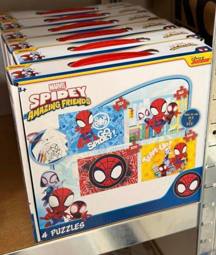 Disney Junior Marvel Spidey + his Amazing Friends 4 PUZZELS, 10 tot 50 stukjes, Nieuw, Ophalen of Verzenden, H